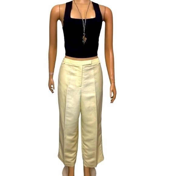 90s Emma James By 
Liz Claiborne Linen Pants High Rise Chartreuse Green Size 16P - Picture 1 of 16